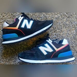 New Balance 574 Black Vibrant Sky Pink Womens Size 7